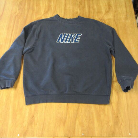 NIKE Navy Blue Spellout VINTAGE Sweatshirt Sz M Grey Silver Tag Crewneck 90s Y2K - Picture 2 of 14